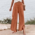 thumbnail image 5 of Wide Leg Linen Pants for Women Cropped Elastic Waist Ruffle Hem Beach Flowy Pants with Pockets Womens Spring Pant Ginger S, 5 of 7