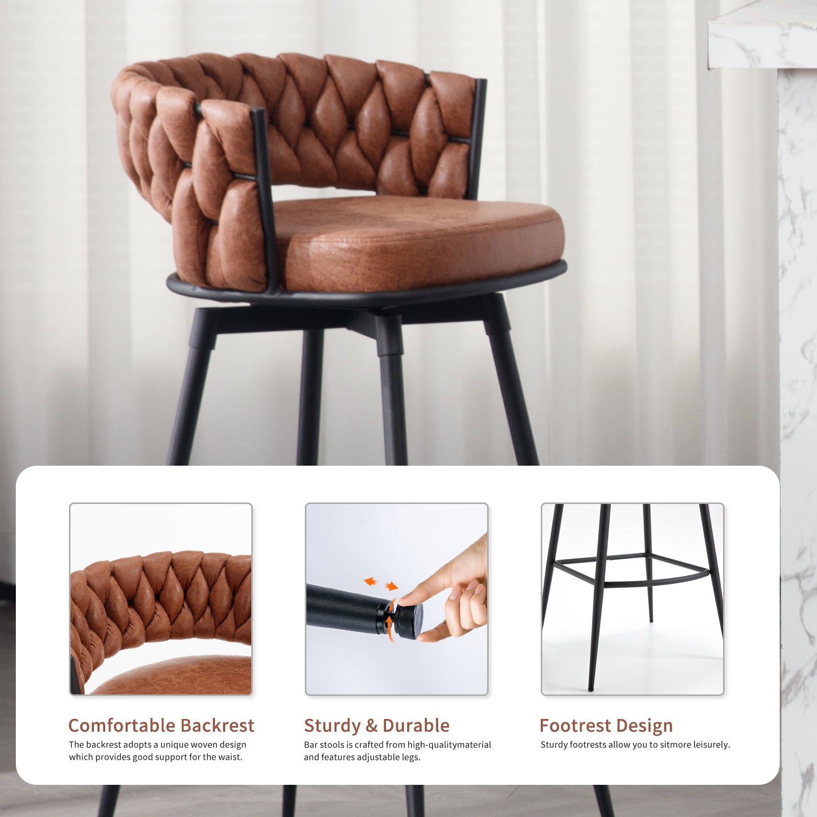 BFZ Swivel Bar Stool, Whiskeybrown (Set of 2)