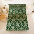 thumbnail image 5 of jejeloiu Rustic Damask Queen Sheets,Retro Print Queen Sheet Sets For Adults,Green Gold,4-Piece,1 Flat Sheet, 1 Fitted Sheet and 2 Pillowcases, 5 of 6