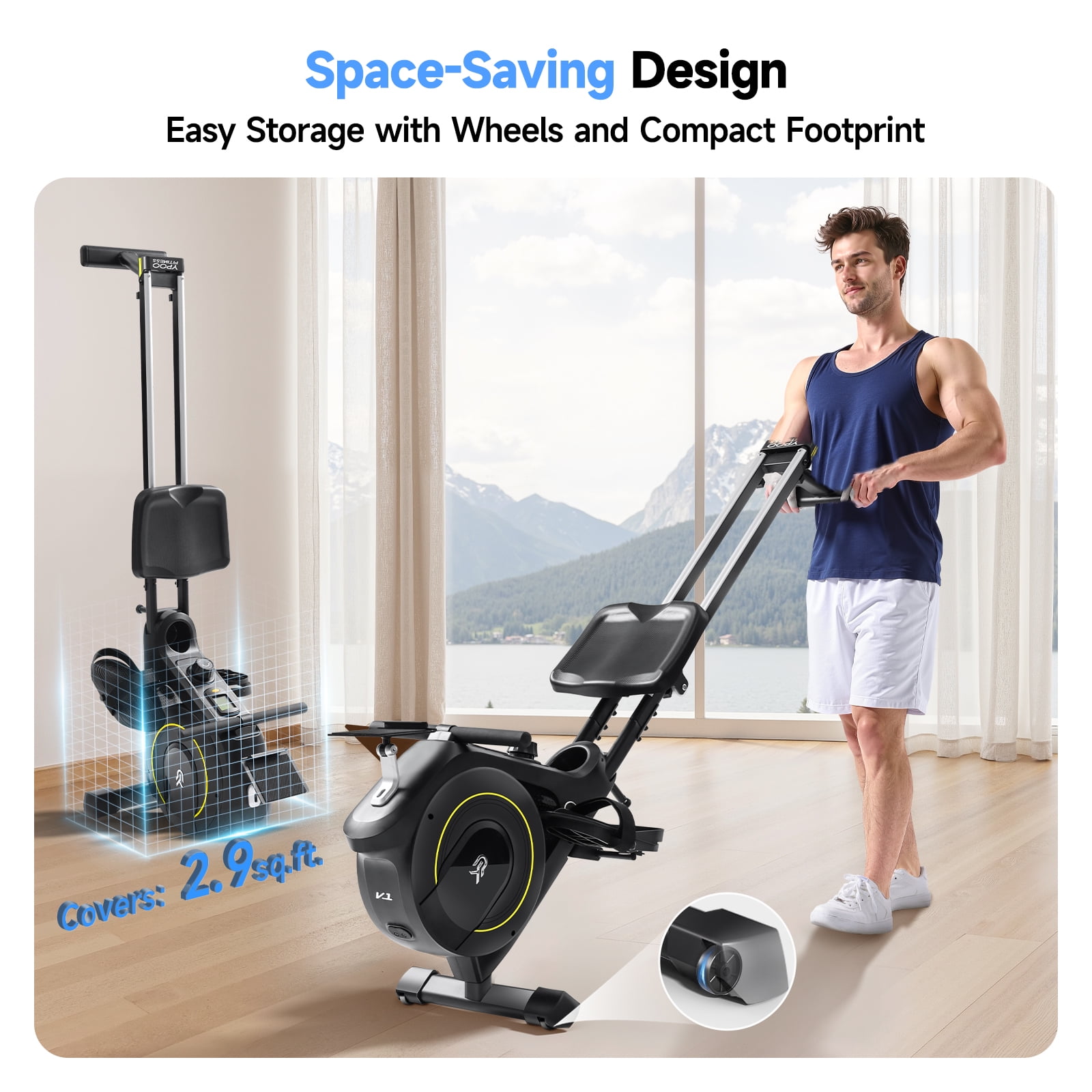 YPOO Magnetic Rowing Machine for Home, 350 lb Capacity, 16-Level Silent Resistance, Foldable Compact Rower for Full-Body Workout with App Support