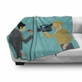 thumbnail image 3 of Paparazzi Soft Flannel Fleece Throw Blanket, Live News with Cameraman and Reporter Broadcasting Journalism, Cozy Plush for Indoor and Outdoor Use, 50" x 60", Turquoise Grey, by Ambesonne, 3 of 6