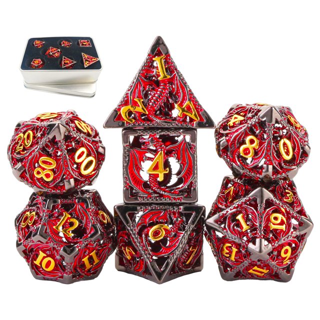 Juego de dados Dnd de metal Juego de dados de dragones y mazmorras D&D Regalos Juego de dados poliédricos huecos de 7 cps con caja de metal de regalo Adecuado para tarjetas de juegos de mesa D&D Pathf