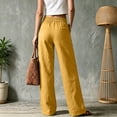 thumbnail image 4 of Dwellite Women Casual Linen Wide Leg Pants High Waist Straight Trousers Solid Color Palazzo Pants with Pockets 2026 Yellow 2XL, 4 of 4