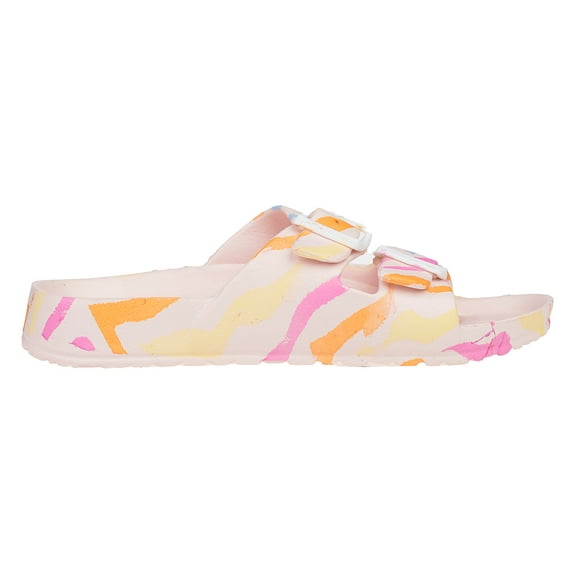 Chatties Double Buckle Strap Footbed Slide Sandals, Blush Stripes (Women's)