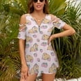 thumbnail image 3 of Pink Guinea Pig And Strawberry Pattern Womens Summer V Neck Zipper Top Short Sleeve T Shirt Off Shoulder Top Casual Classy Loose Shirts, 3 of 7