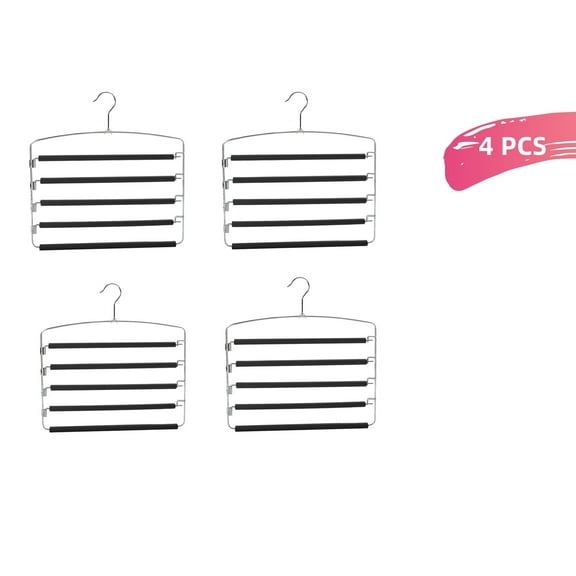 Pants Hangers 4 Pieces, 5 Tier Closet Organizers and Storage Clothes Hangers, Hangers Space Saving with Swing Arm, Metal Hangers Clothes Organization for Pants Trousers Jeans Leggings Slacks