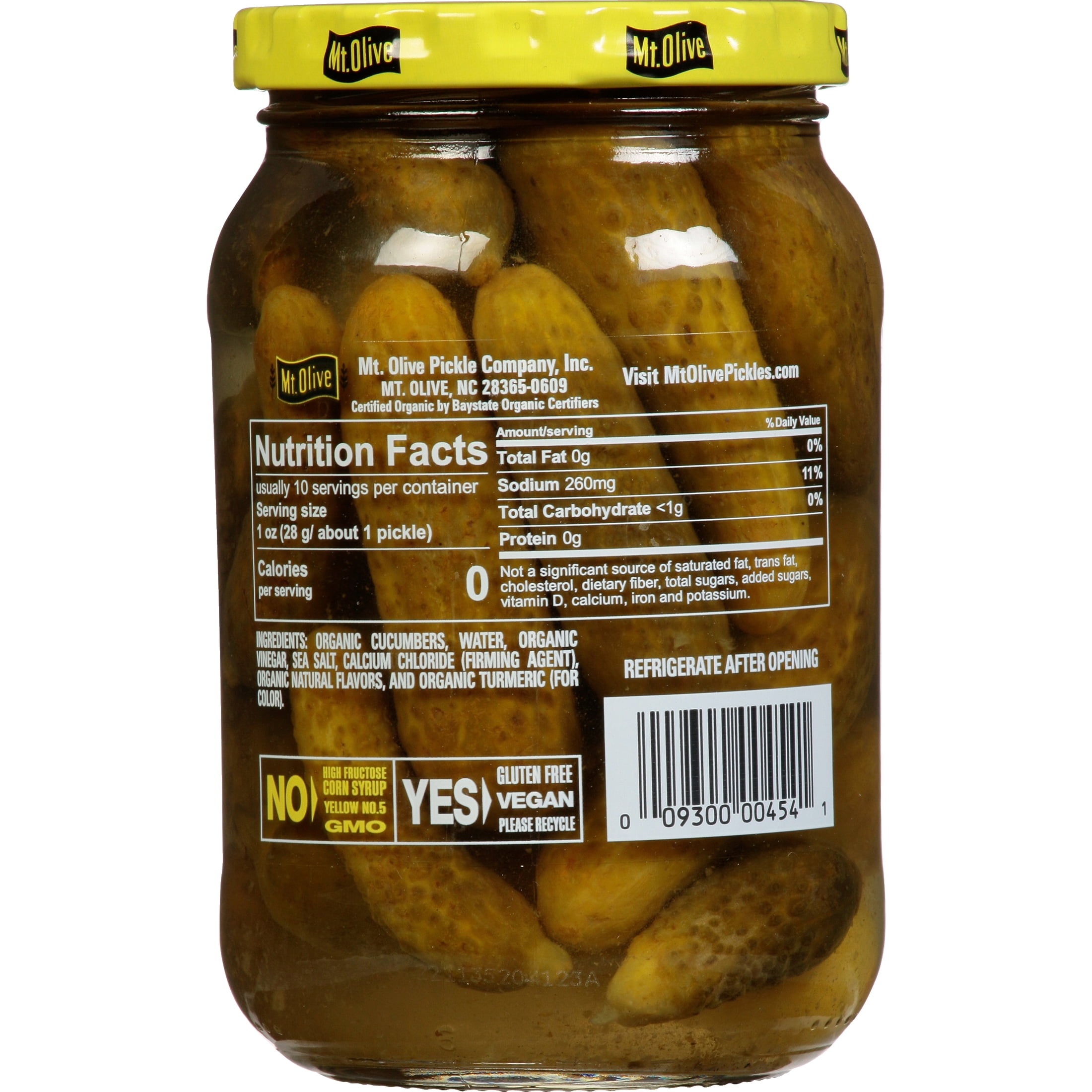 (3 pack) Mt. Olive Organic Kosher Whole Baby Dill Pickles, 16 fl oz Jar