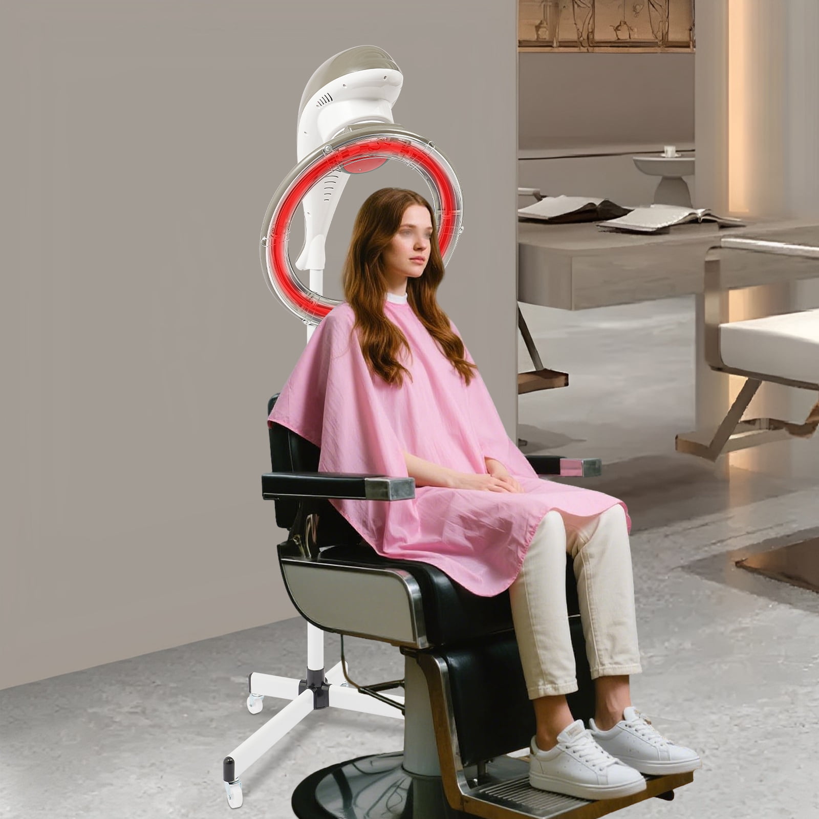 Stand Hair Dryer,360° Orbiting Infrared Hair Dryer, Orbiting Rotating Hair Processor with Rolling Base,Hair Steamer Standing Professional Color Processor Drying Perming Machine Grey