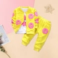 thumbnail image 4 of Mercatoo Toddler Baby Girls Fall Outfits Daisy Print Long Sleeve Jacket and Shirt Top Pant 3 Pcs Clothes Girls Set, 4 of 4