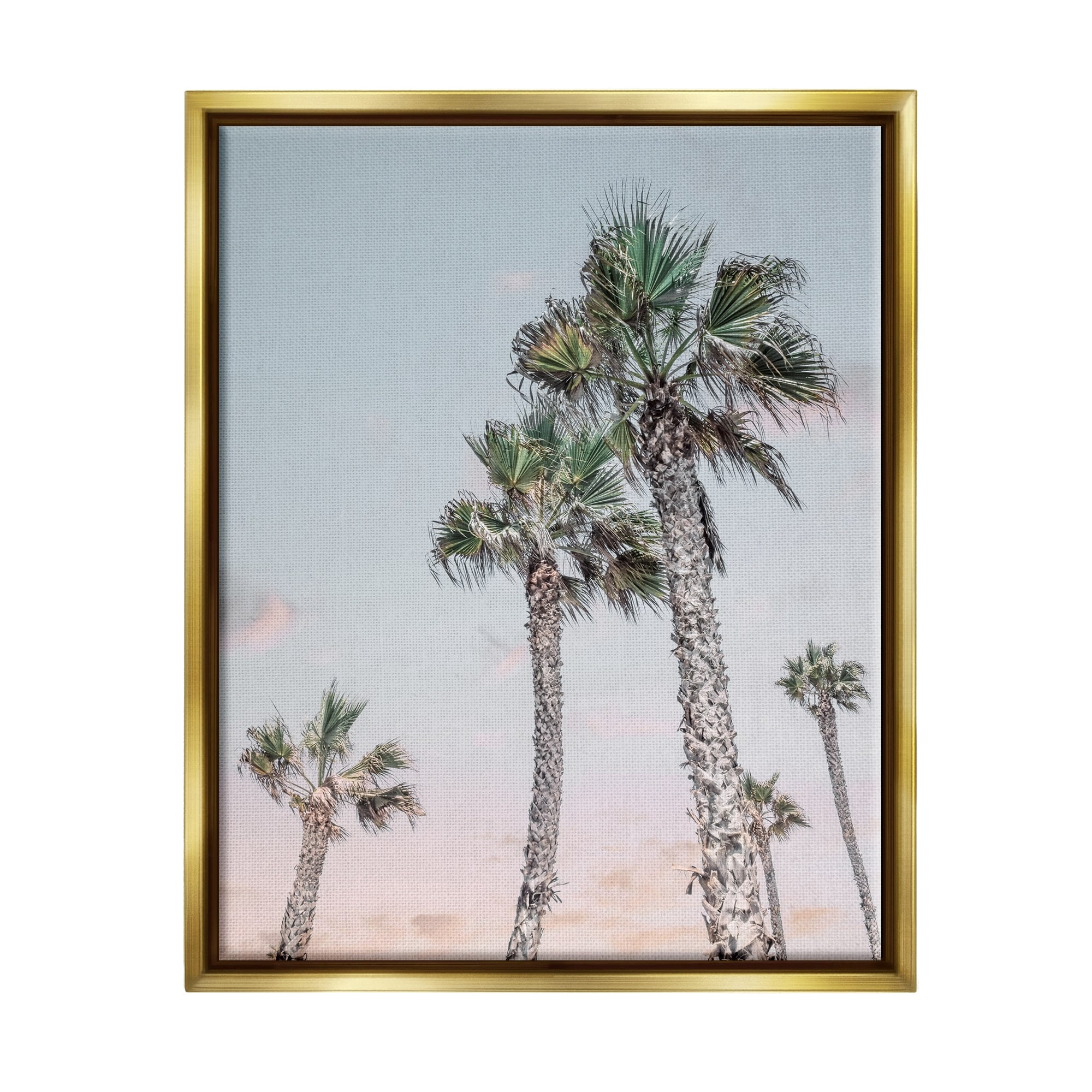 Stupell Industries Tall Tropical Palm Trees Clear Sunset Sky Photograph Metallic Gold Floating Framed Canvas Print Wall Art, Design by Natalie Carpentieri