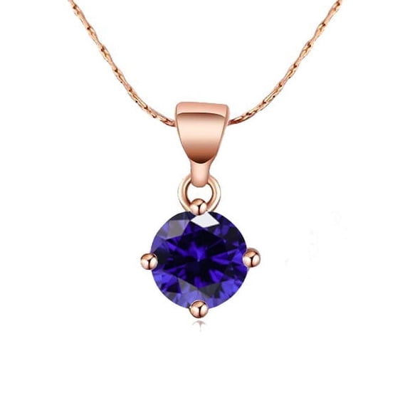18K Rose Gold 1/2 Ct Blue Sapphire Round Stud Necklace 18 in Plated by Paris Jewelry