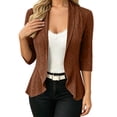 thumbnail image 3 of VBVC Women's Drape Front Open Cardigan, Ladies' 3/4 Sleeve Cable Knit Shawl Collar Top, Casual Slim Fit Summer Outwear For Women, Brown , S-2XL, 3 of 10