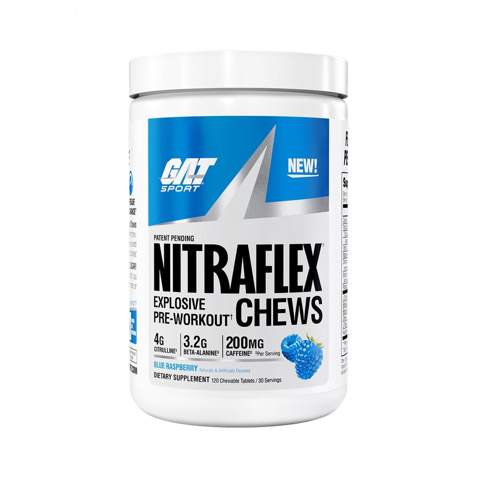 GAT SPORT NITRAFLEX PREWORKOUT Chews, Blue Raspberry, 120 Tablets