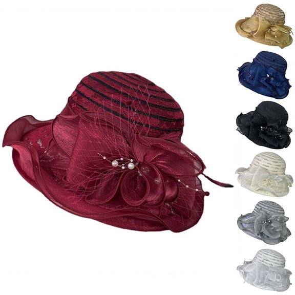 Tea Party Hat Easter Lady's French Chapeau: Summer Sun Hat With Floral Embellishments Wide Brim Netted & Beach Suitable
