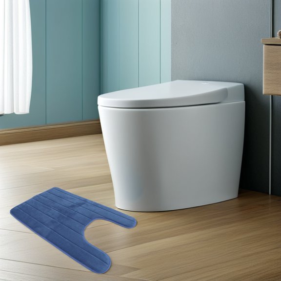 ETEREAUTY U-Shaped Toilet Mat Dark Blue Soft Comfort Non-Slip Absorbent for Bathroom 2Pcs