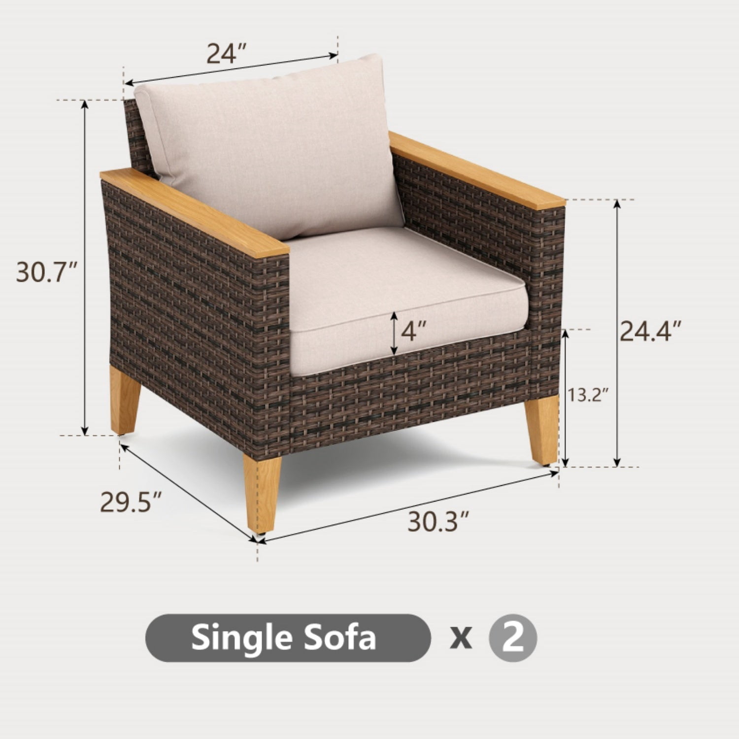 Sophia & William Wicker Patio Conversation Sofa Chairs Set of 2, Beige