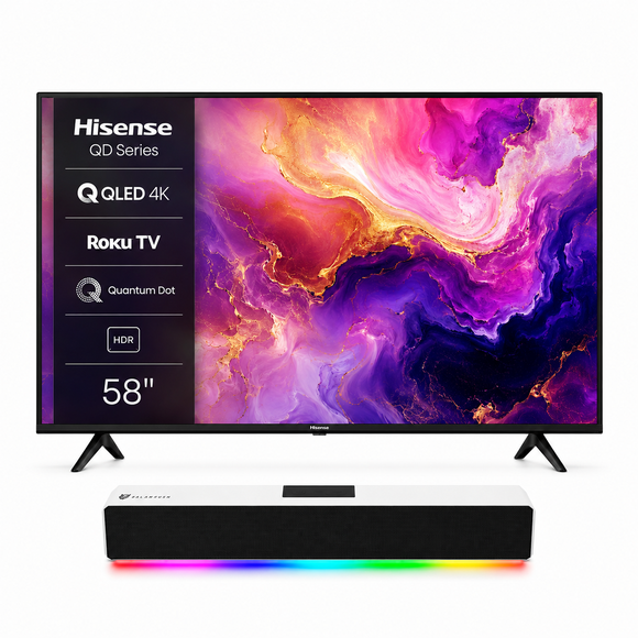 Combo Pantalla Hisense 58QD50R QLED 4K Roku TV 58" + Barra de Sonido