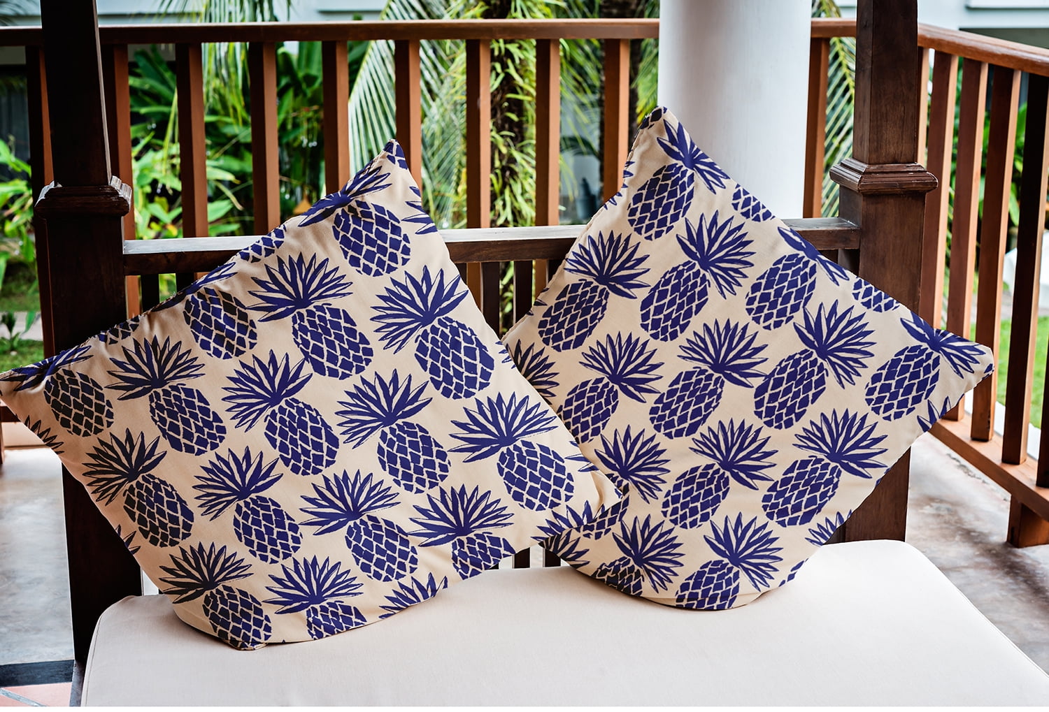 Simply Daisy 16" x 16" Pineapple Stripes Indoor/Outdoor Polyester Throw Pillow, Indigo Blue