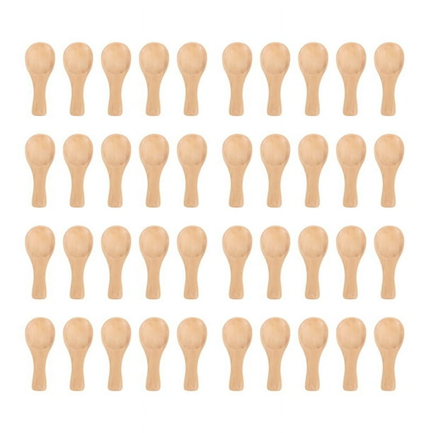 Manejar Corto 40 Paquetes Cucharas Pequeñas Madera,Perfecto para Pequeños Frascos de Mermelada Especias,Condimentos,Condimentos,Azúcar,Miel,Café, Té,Mostaza,Helado,Leche En Polvo
