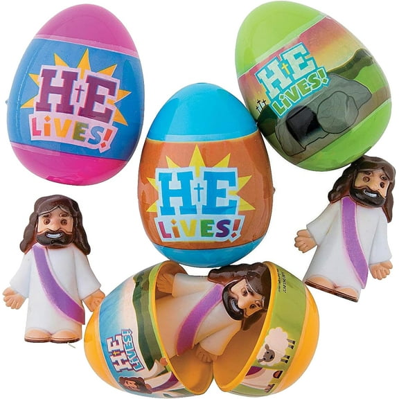 Fun Express He is Risen Pre Filled Easter Egg (12 Eggs with Toys) Religious Easter Supplies
