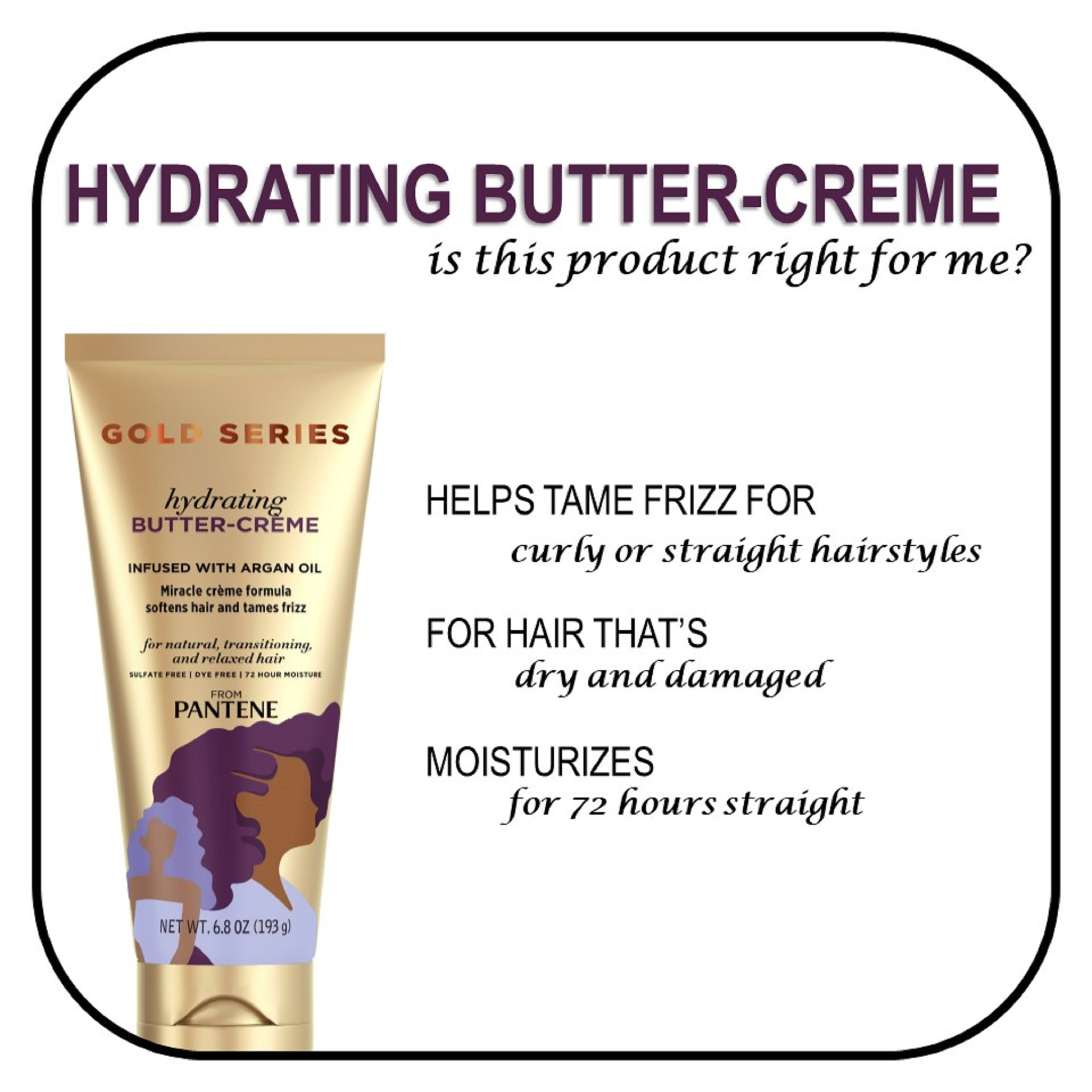 (3 pack) Pantene Gold Series Hydrating Butter Cream, 72 Hour Moisture, Sulfate & Dye Free, 6.8 oz