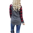 thumbnail image 3 of Las mujeres a cuadros raglán camiseta tops patchwork manga larga cuello redondo túnica camisa otoño otoño blusa suelta, 3 of 3