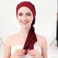thumbnail image 2 of Suodoka Premium Faux Silk Head Scarves Elastic Fashionable Wrap for Chemo and Party - Burgundy, 2 of 9