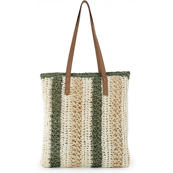 LinYooLi Straw Beach Bag for Women, Summer Woven Tote Bag Shoulder Handbags for Vacation Travel