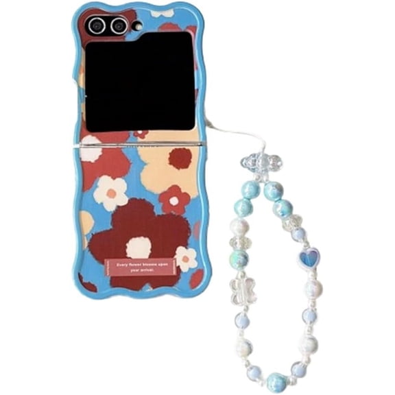 Phone Cover for Galaxy Z Flip 6,Flower Pattern Shockproof Folding Phone Protective Case,Gift for Girls Women (Blue)
