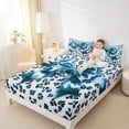 thumbnail image 4 of Feelyou Blue Bowknot Kid Full Size Sheets, Leopard Cheetah Print Bed Sheets, 4pcs, 4 of 7