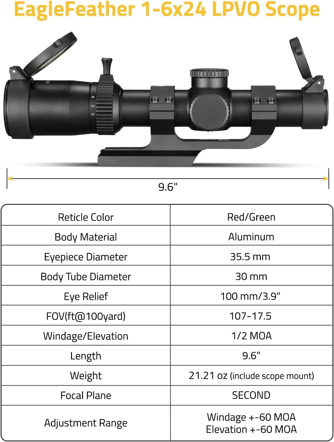 CVLIFE 1-6x24 LPVO Scope with 30mm Cantilever Mount ,Second Focal Plane Scopes with Zero Reset