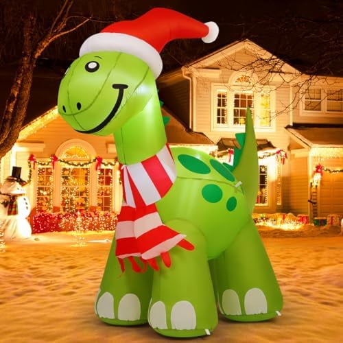 6.2ft Christmas Inflatables Outdoor Decorations, Blow Up Dinosaur Inflatable with Built-in LEDs for Christmas Indoor Outdoor Yard Lawn Garden Decorations$$Garden & Patio