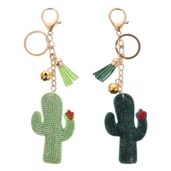 2pcs Rhinestone Cactus Key Chains Rings Pendants Assorted Color