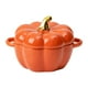 thumbnail image 4 of Cuenco de cerámica con forma de calabaza y asa de doble oreja para decoración de Halloween y otoño. Naranja, 4 of 9