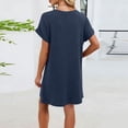 thumbnail image 4 of ctdiral Womens Eyelet Mini Dress Cap Sleeve Crew Neck T Shirt Dress Solid Color Loose Fit Dress Summer Casual House Dress Navy S, 4 of 6
