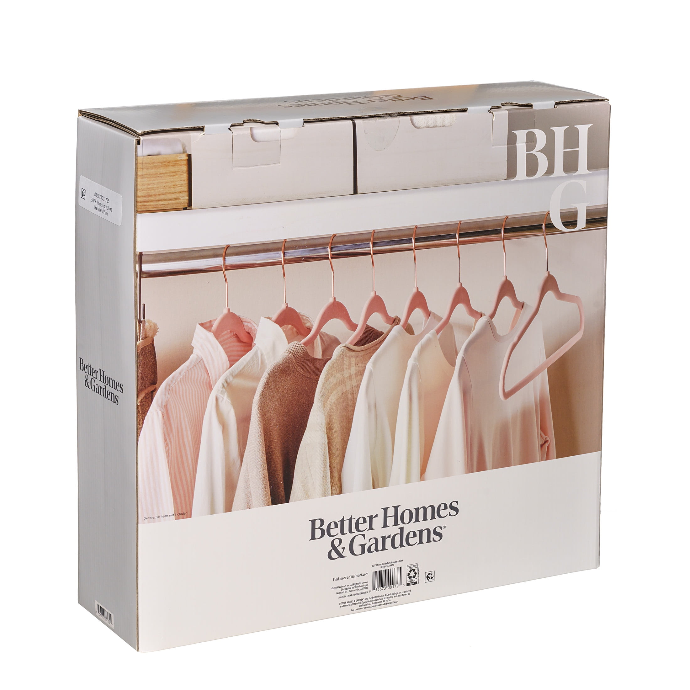 (2 pack) Better Homes & Gardens Velvet Adult Clothing Hangers, Pink, Non-Slip, Space Saving 30 Count
