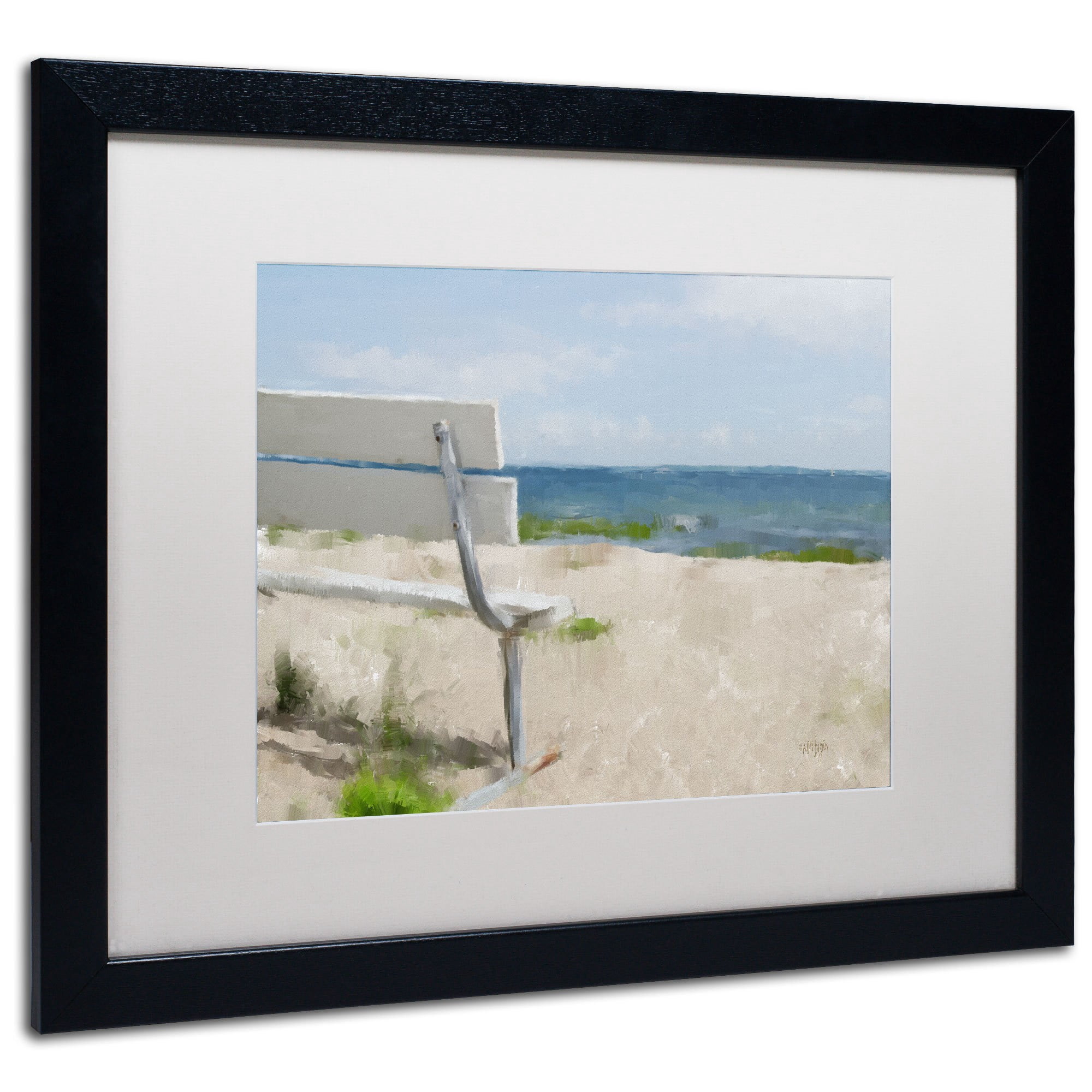 Trademark Fine Art "Beach on Long Island Sound" Canvas Art by Lois Bryan, White Mat, Wood Frame
