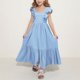 thumbnail image 3 of Odeerbi 4-15 Años de Las Niñas de Verano de Algodón de Lino Maxi Vestido Con Cuello Cuadrado de La Espalda de Arco Ruffle Tierrado Vestido de Línea A Para Las Vacaciones de La Playa de La Fiesta, 3 of 8