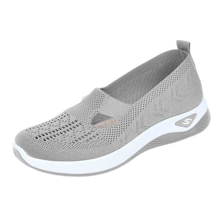 hopeusnice Clearance Women s Breathable Mesh Slip On Sneakers Walking Shoes Comfortable Lightweight Breathable Flat Loafers Casual Shoes Gray 35