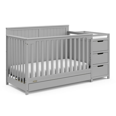 Graco Hadley 5-in-1 Convertible Baby Crib and Changer with Drawer, Pebble Gray