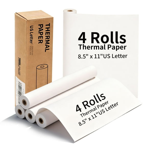 4 Rolls Thermal Paper US Letter (216mm/8.5" Width, 7.8m Long, Φ1.18") Compatible with Bluetooth Portable Thermal Printers, Quick-Dry Thermal Paper for Documents Picture Homework, 28 Sheets/Roll