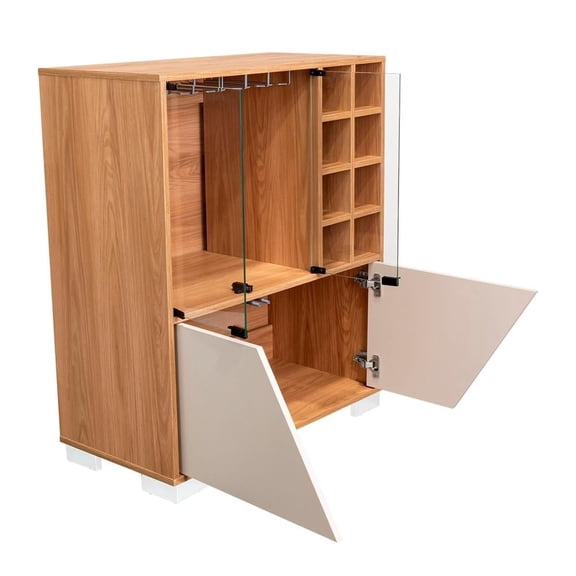 Mueble Bar con Portacopas y Cava RTA para 8 Botellas Color Madera y Blanco