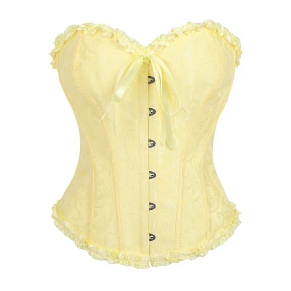 KHONTS Corset Tops for Women Bustier Shapewear Lace Waist Push up Bodysuits Yellow XS