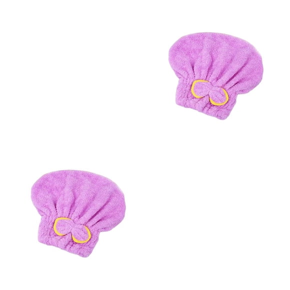 Injueey Gorro de ducha para mujer, gorro de baño grueso de secado rápido, decoración con lazo, envoltura, toalla para el baño del hogar, Violeta 2piezas