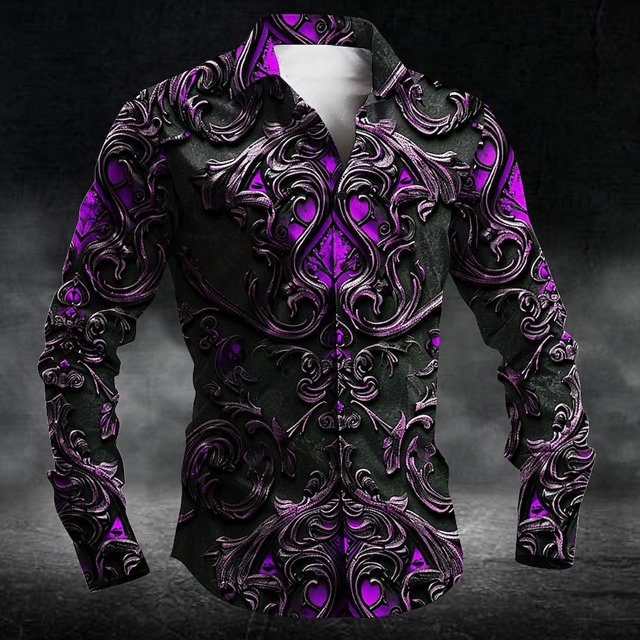 Camisa de moda para hombre, de manga larga, para fiestas, reuniones, noches, otoño, invierno, primavera y verano, camisa con solapa, 3D, rojo degradado, satinado