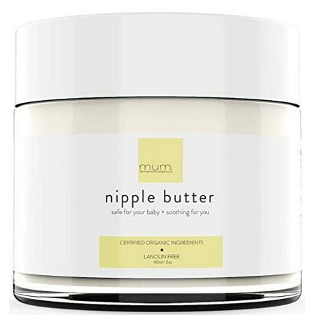 Mum Motherhood Essentials Organic Nipple Butter 2 oz Lanolin Free Doctor Recommended USDA Organic Non GMO Safe Nipple Cream for Breastfeeding Pump Lubricant Breastfeeding Essential