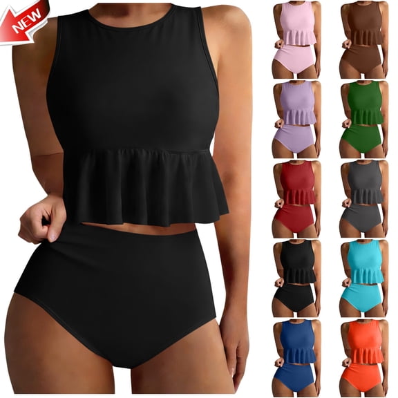 Taqqpue Tankini Swimsuits for Women High Waisted Bikini Sets Plus Size Two Piece Bathing Suits Tummy Control Swimwear