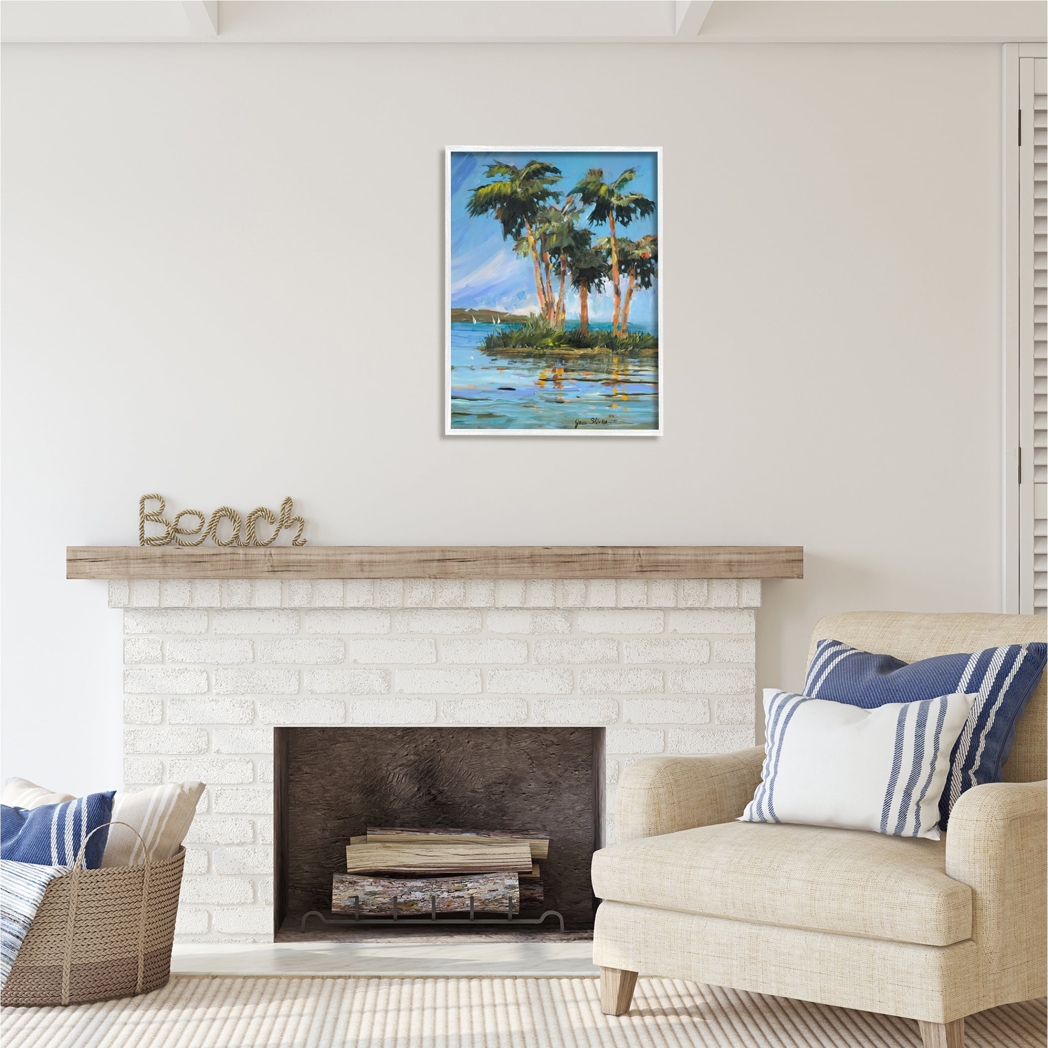 Stupell Industries Palm Island Painting Nature Painting White Framed Art Print Wall Art, 24 x 30