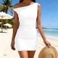 thumbnail image 6 of Lmueinov Women's One Shoulder Ruched Bodycon Mini Dress, Stretchy Slim Fit Short Dress for Beach Party Date Night S-2XL, 6 of 7