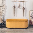 thumbnail image 3 of Mustard Yellow Velvet and Wood Storage Bench Modern Design Style Entryway, 3 of 8
